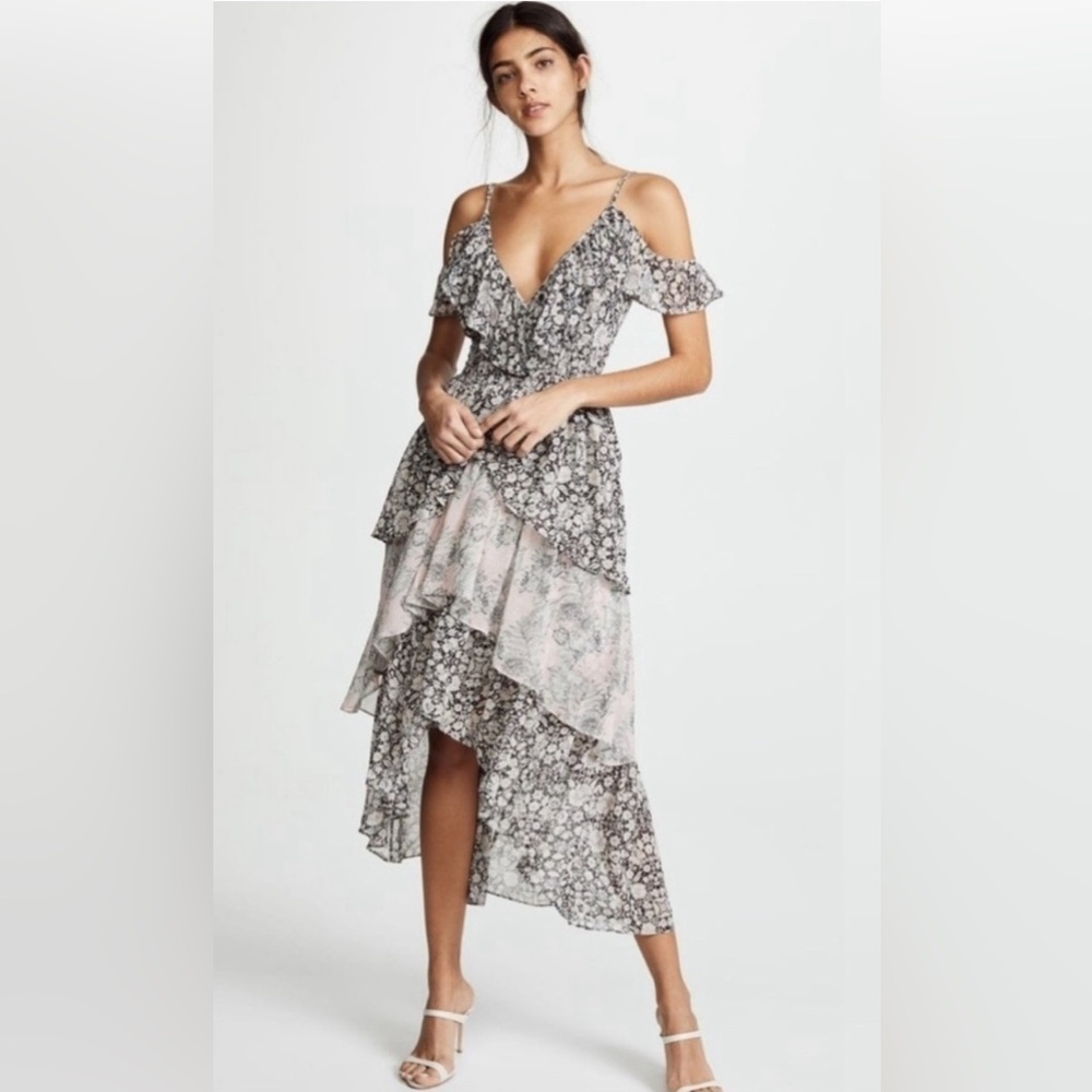 MISA Los Angeles Idalia Tiered Ruffle Midi Dress, Size S